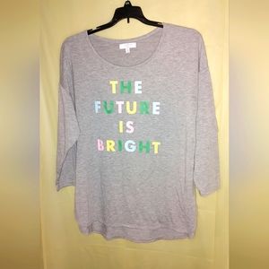 New Directions Studio Curvy, 1X, Gray with Graphic, 3/4 Sleeve, Pre-owned